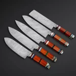 Custom Damascus Chef Set of 5 Pieces with Different Colors
