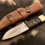 Custom Handmade Damascus Bushcrafter Knife Combination Of Bone, Horn& Walnut Wood