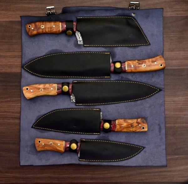 Damascus Chef knife, Kitchen Chef Knife Set, Chef knife set, kitchen knives, 5 pc chef knife,