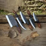 Handmade Carbon Steel chef knife set of 5 pcs with Leather Roll