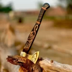 Helm of Awe Carved Axe, Forged steel axe with engraving