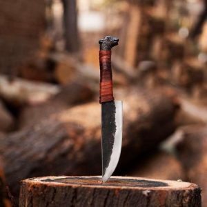 Viking fixed blade knife, Hand forged knife with sheath
